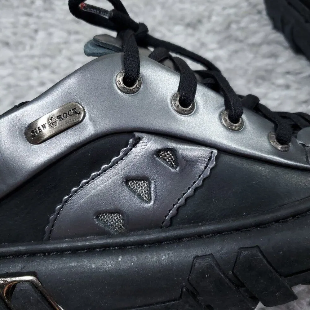 New Rock M.5514 Crater Gray Silver Black Metallic Leather Boots EU Size 39 Punk - Image 3