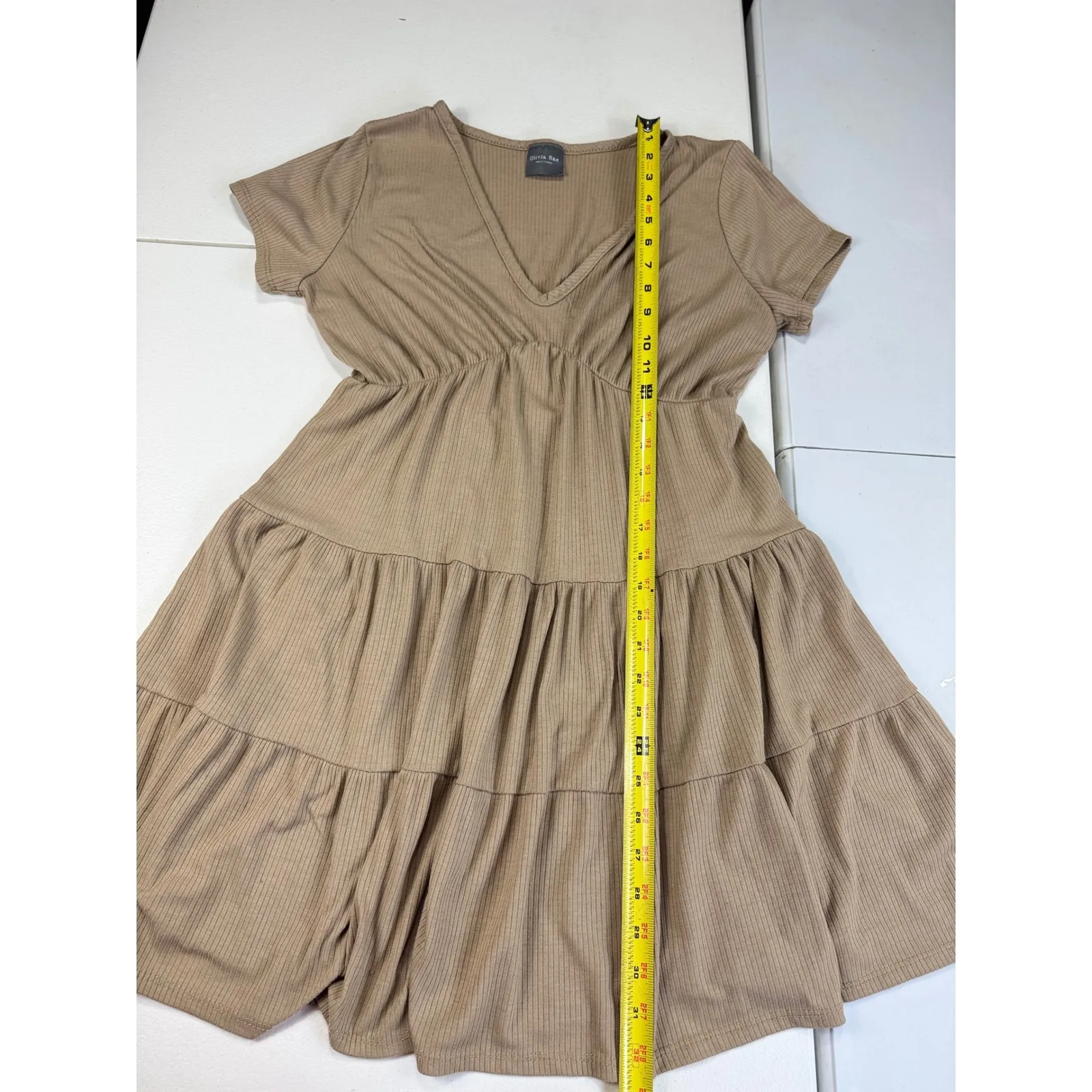 Olivia Rae New York Womens Dress, Ribbed Knit Tiered Casual Dress, Tan, Party - Image 2