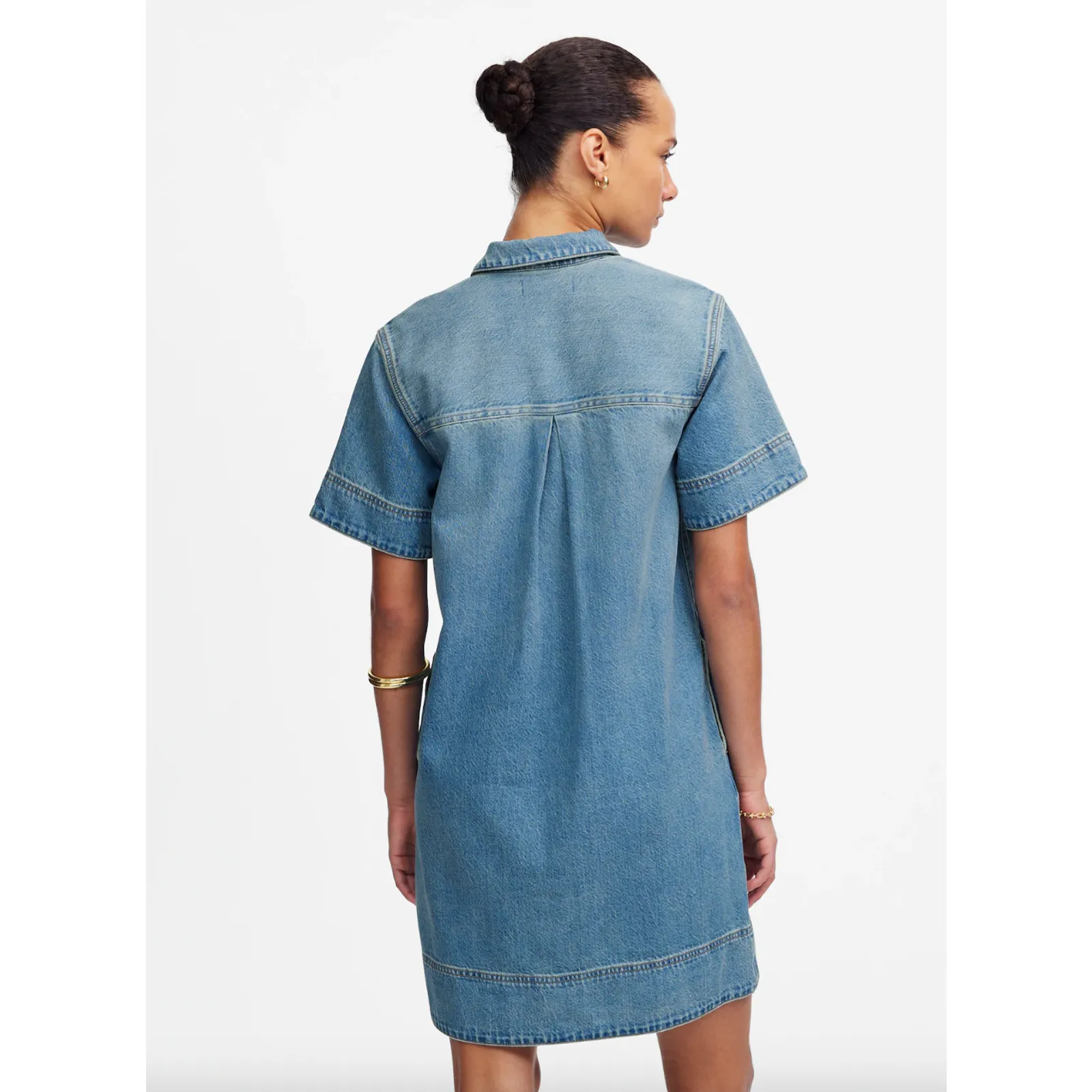 Madewell Denim Popover Dress Robertson Wash Blue Shift Pockets Casual S NWT - Image 3