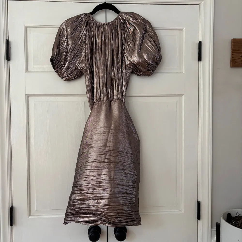 Ulla Johnson Metallic Cheri Lamé Mini Dress Size 0 NWT XS Gold Copper Wrap Bow - Image 14