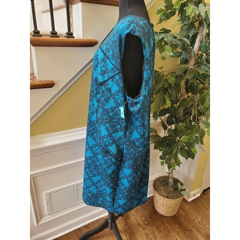 Worthington Womans Black Blue Floral STRETCH Fit & Flare Dress Size 3X - Image 5