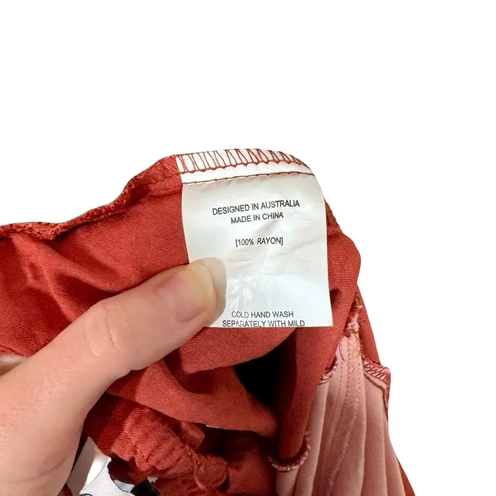 Petal & Pup Jayde Colorblock Tiered Ruffle Tie Strap Midi Dress in Rust - Image 11