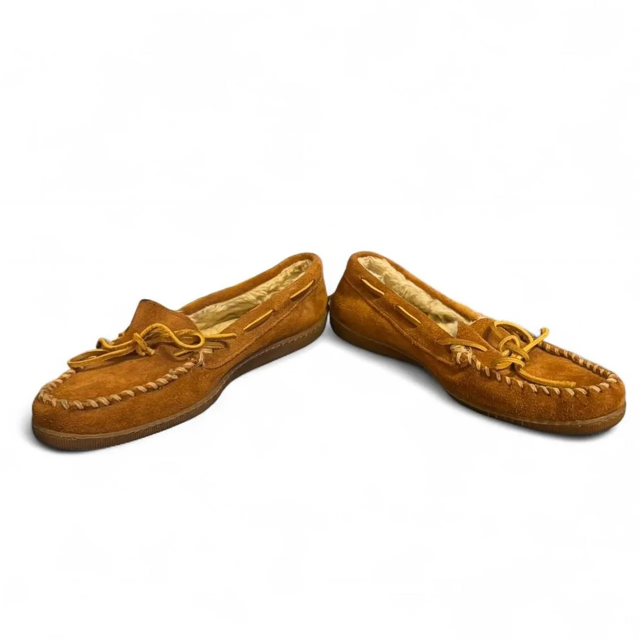 Minnetonka Women’s Moccasins Size 9 Brown Suede Shearling Lined Softsole - Image 2