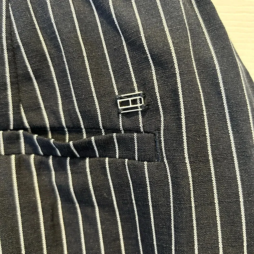 Tommy Hilfiger Midnight Navy‎ & White Pinstripe Straight Leg Belted Women Size L - Image 9