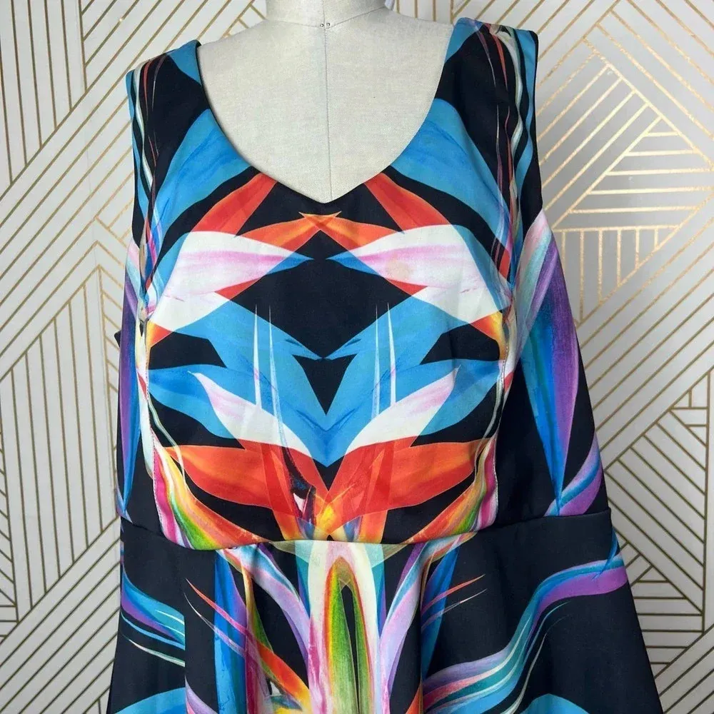 City Chic Prism Printed Peplum Blouse Black Blue Rainbow Size‎ XL / Plus Size 22 - Image 4
