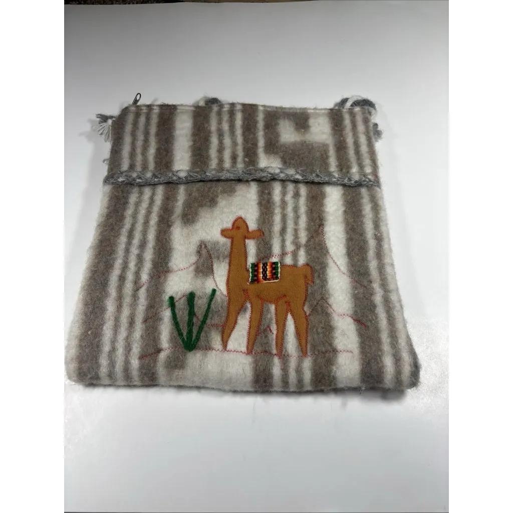Unique Handcrafted Alpaca Wool Felt Purse Embroidered Llama & Mountain Scene Gray - Image 6
