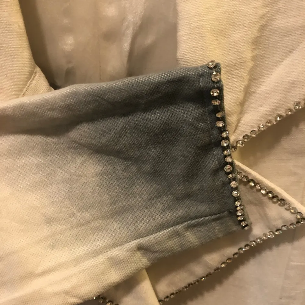 VTG 70’s Unique SILK Ombre White Navy Lined Trench Coat Silver Bling Sz 4/S Black - Image 3