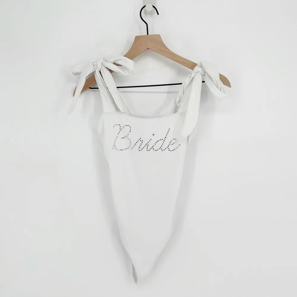 Beach Riot Sydney Rhinestone Bride One Piece Swimsuit Tie Strap White Women's XS - Image 3