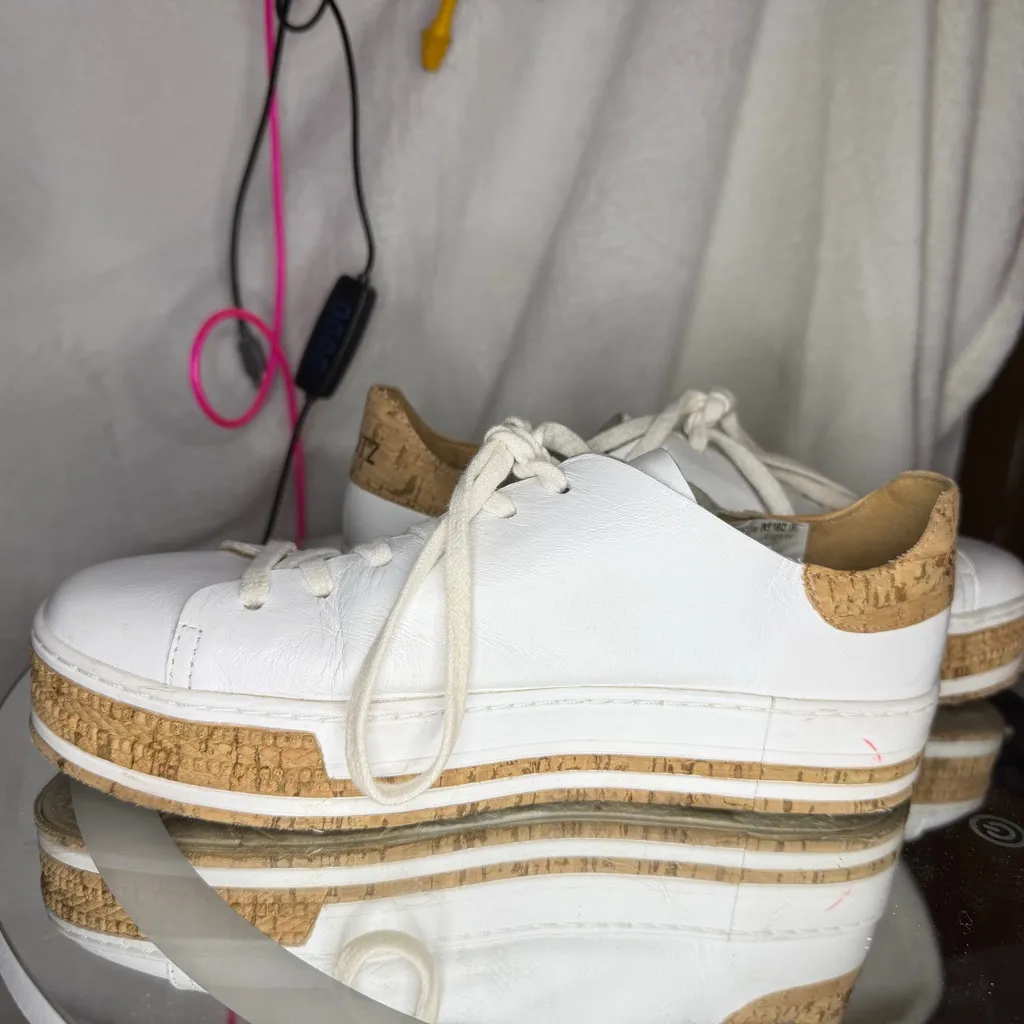 Schutz Murphy Women's White with Cork Details Platform Leather Sneakers Size 7.5 - Image 4