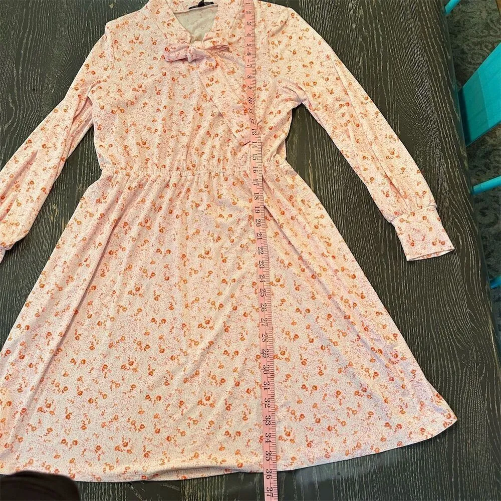 Adrianna Papell Tie Neck Knit Dress Floral Ditsy Print Long Sleeve Multicolor - Image 3