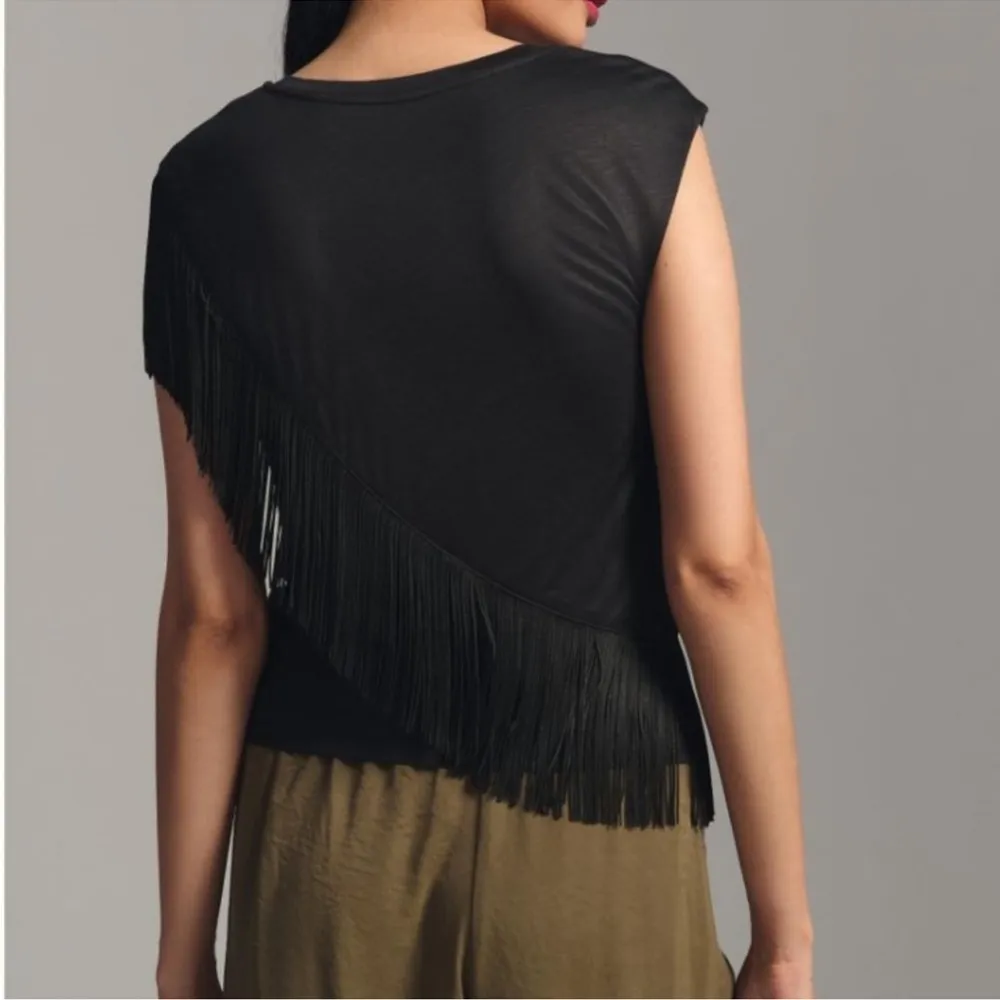 Anthropologie Chic Black Fringe Top Size M 🖤 - Image 3