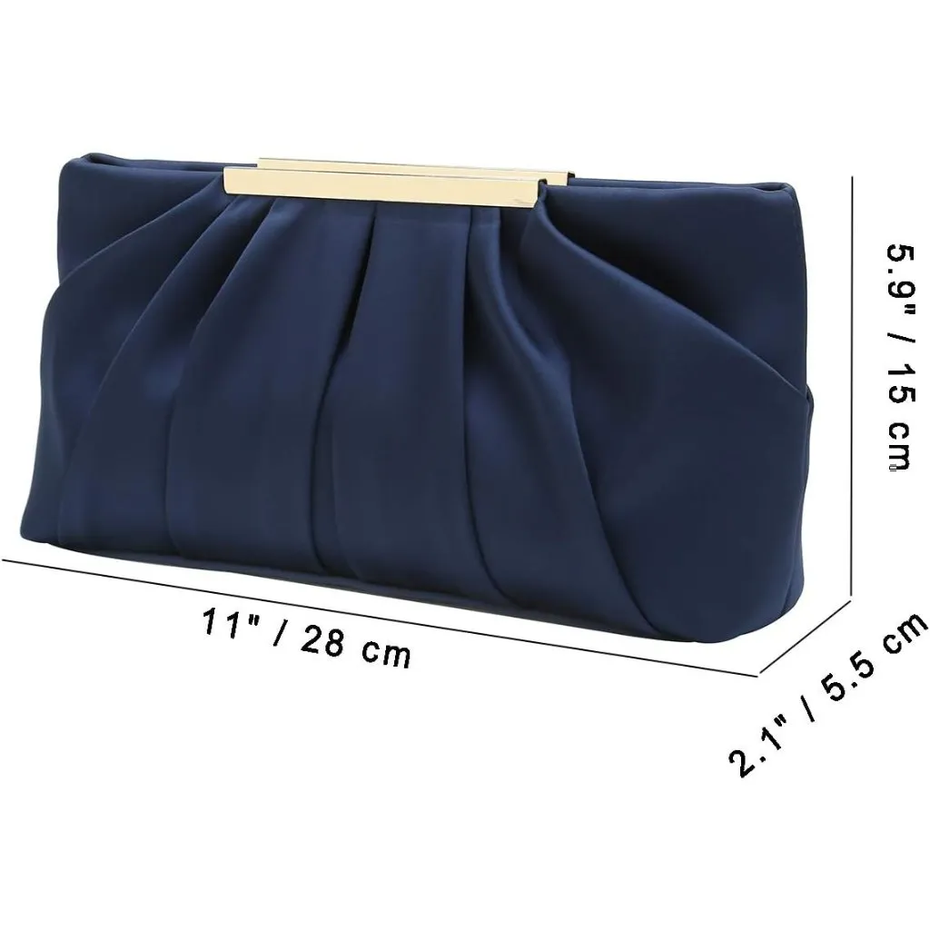 ⚡ Women's Elegant Evening Pleated Satin Simple Classy Dark Blue Clutch Bag - Image 7