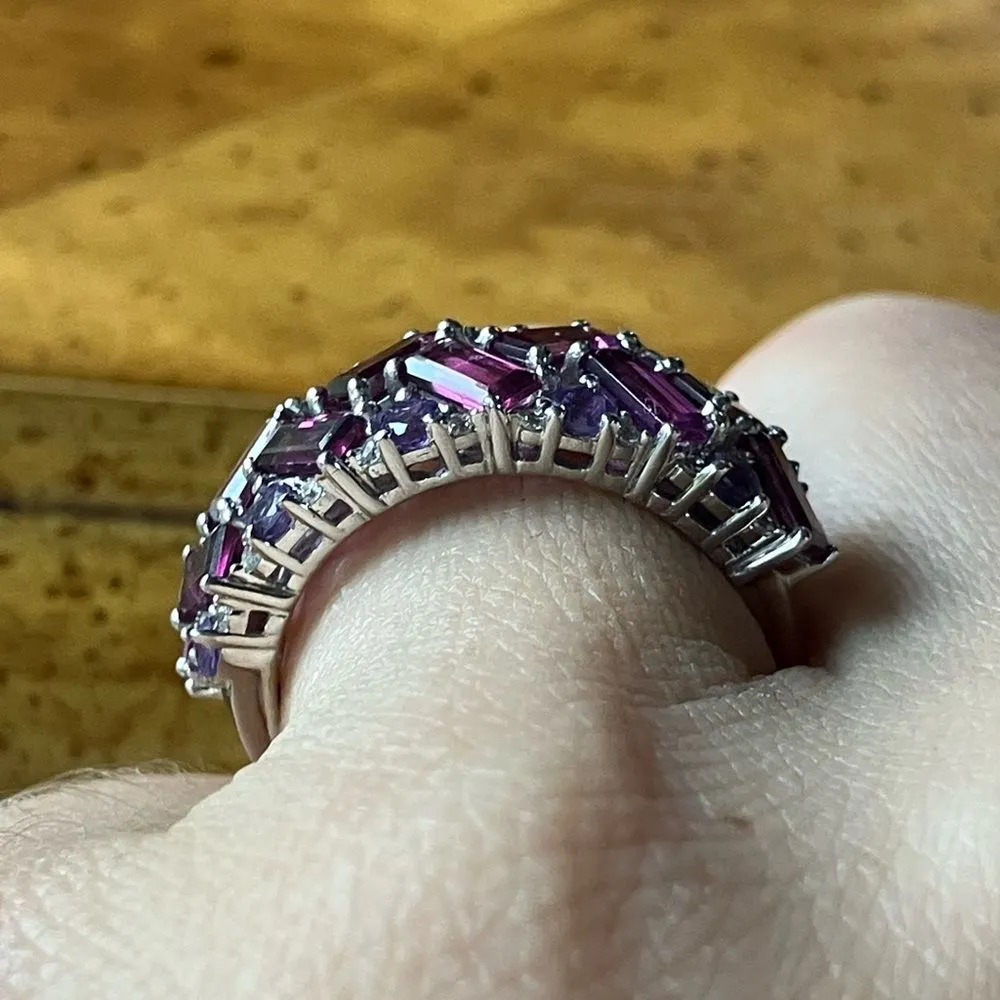 Natural Rhodolite Garnet Amethyst Sterling Silver Ring Size 7 Purple - Image 2