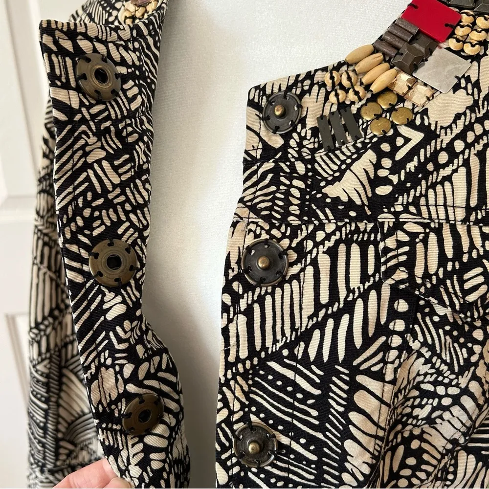 RUBY RD WOMENS SIZE 14 BLACK BEIGE GEOMETRIC 100% COTTON BEADED JACKET BLAZER - Image 4