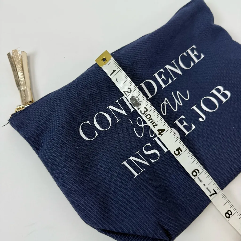 Navy Blue Canvas Makeup Pouch with Inspirational Quote - Image 3
