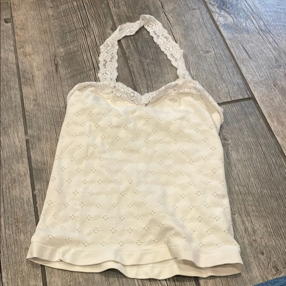 Free People Lace Trim Cream Tank Top - Image 2