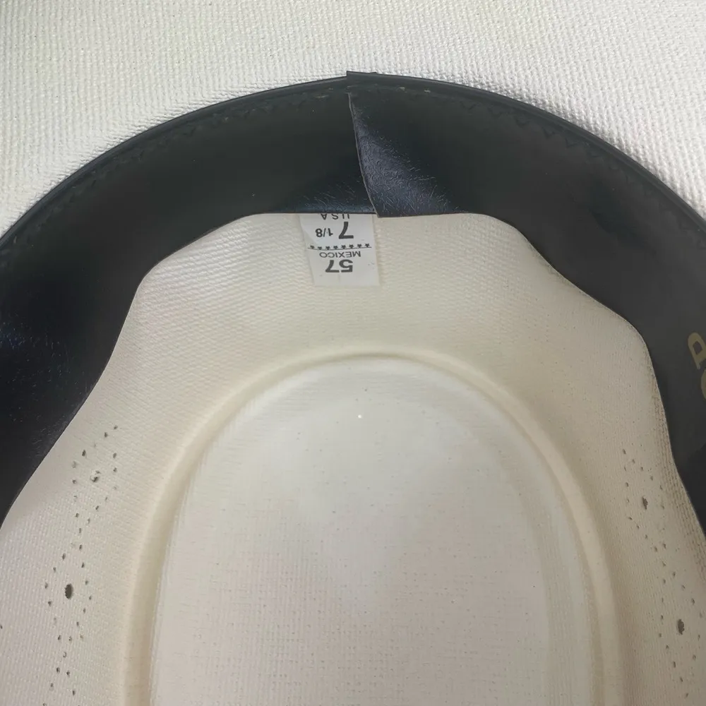 Arlop Vintage‎ Coated Straw Banded Hat size 7 1/8 Mexico White Ivory - Image 6