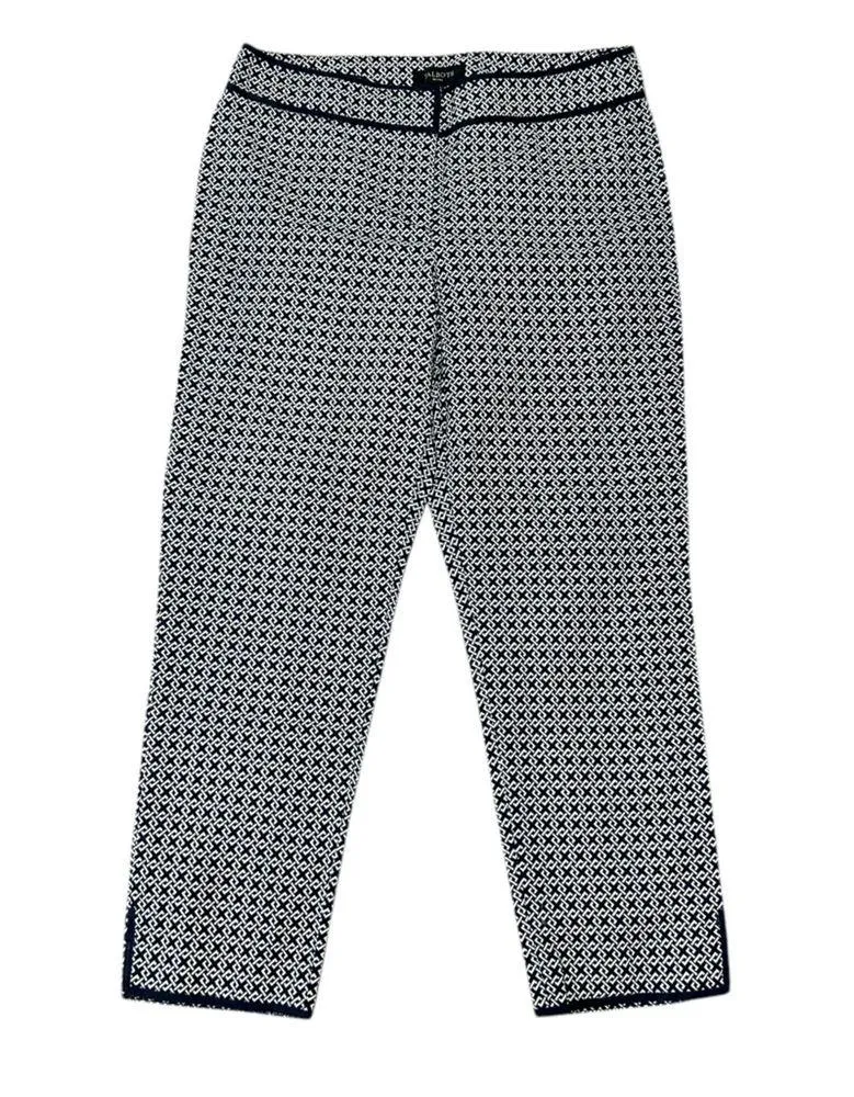 Tablots Carpri Pants Size 10 Petite Signature Navy Blue White Geometric Print - Image 6