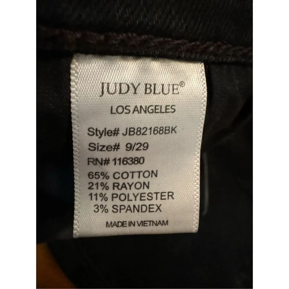 Judy Blue Jeans Women's 9/29 Distressed Black Leopard Patch Mid Rise Skinny Jean - Image 13