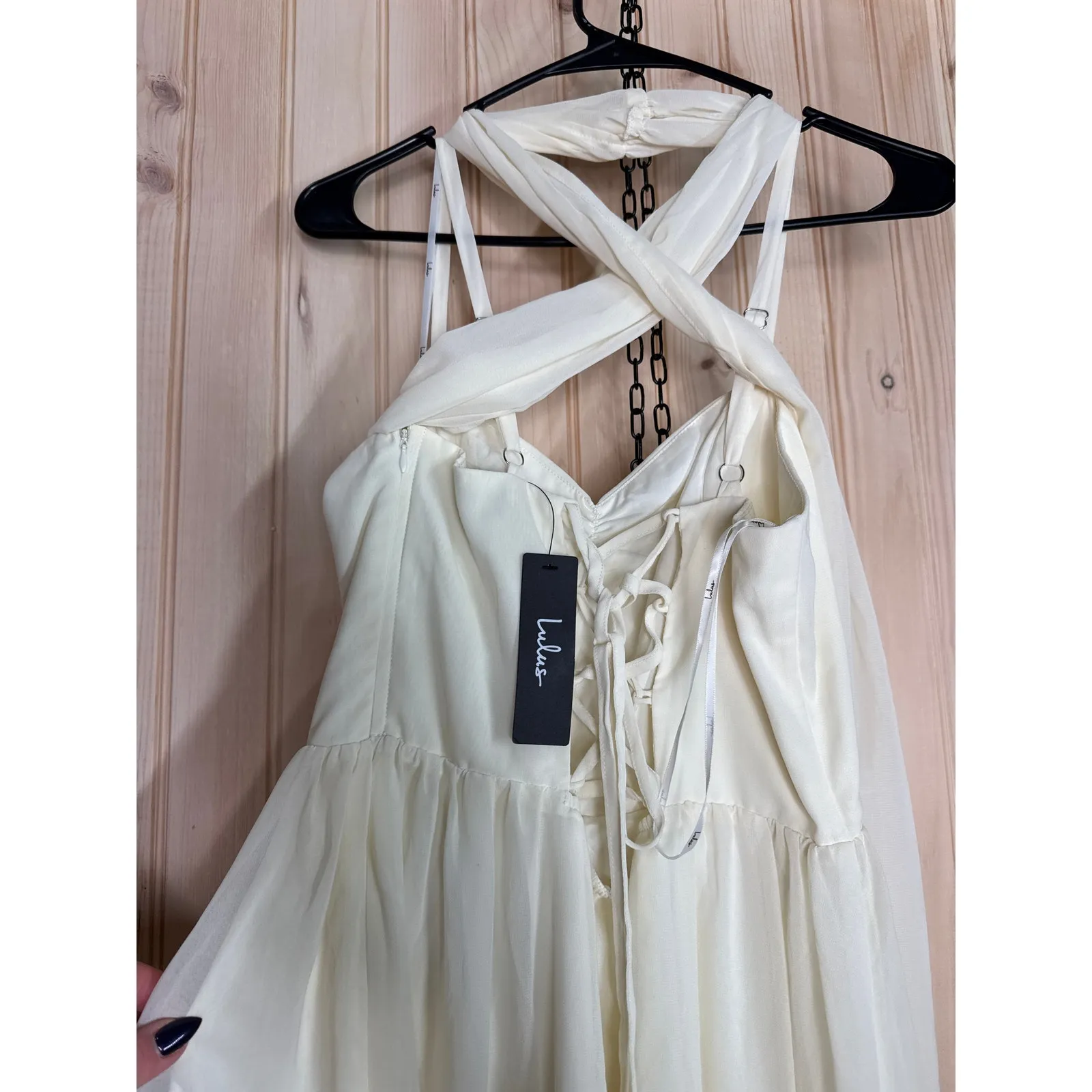 NWT Lulus Irresistibly Darling Ivory Chiffon Midi Dress and Scarf Set Gala Sz M - Image 8