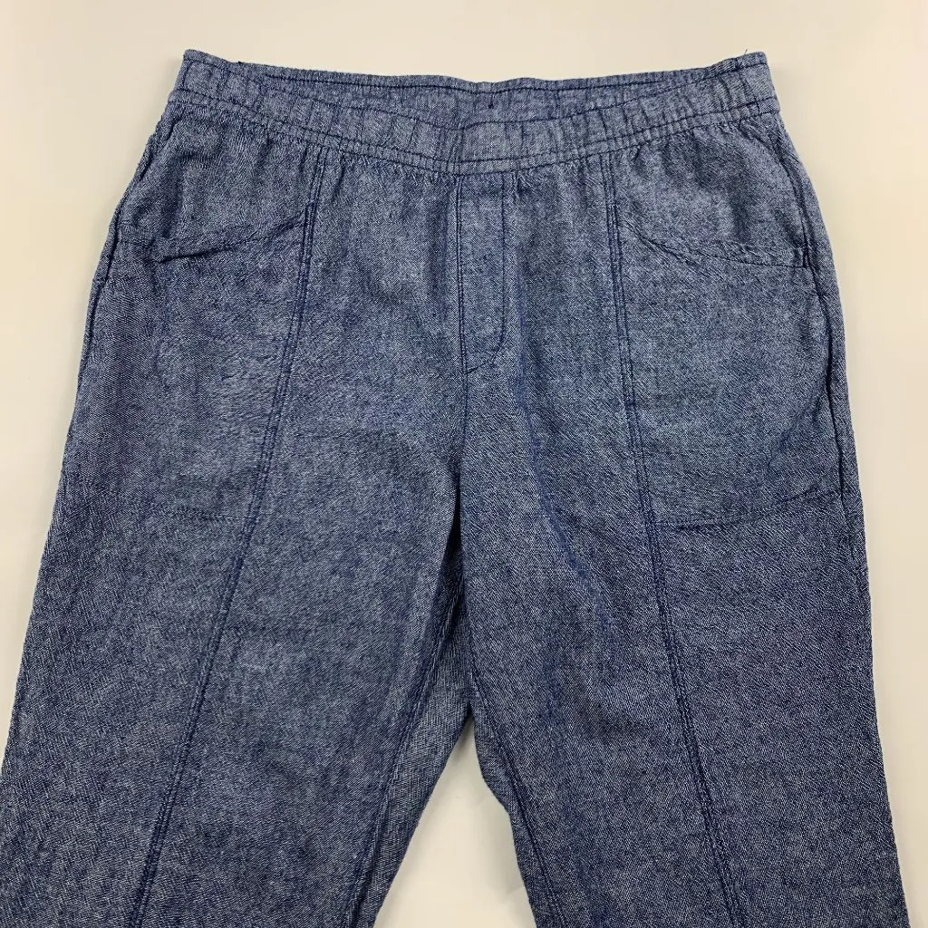 Old Navy Blue Chambray Linen Blend High Rise Pull On Ankle Pant L - Image 2