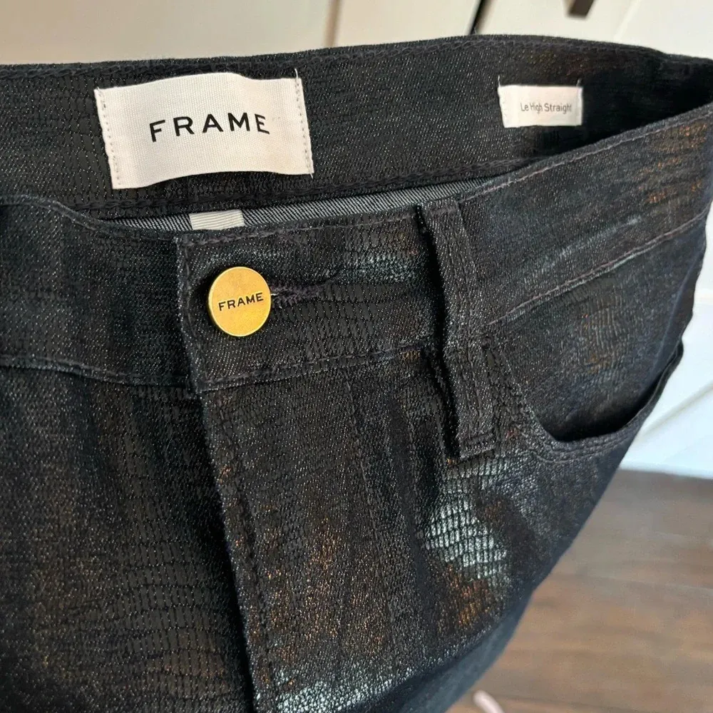 Frame Le High Straight Coated Indigo Lizard Jeans Size 29 - Image 6