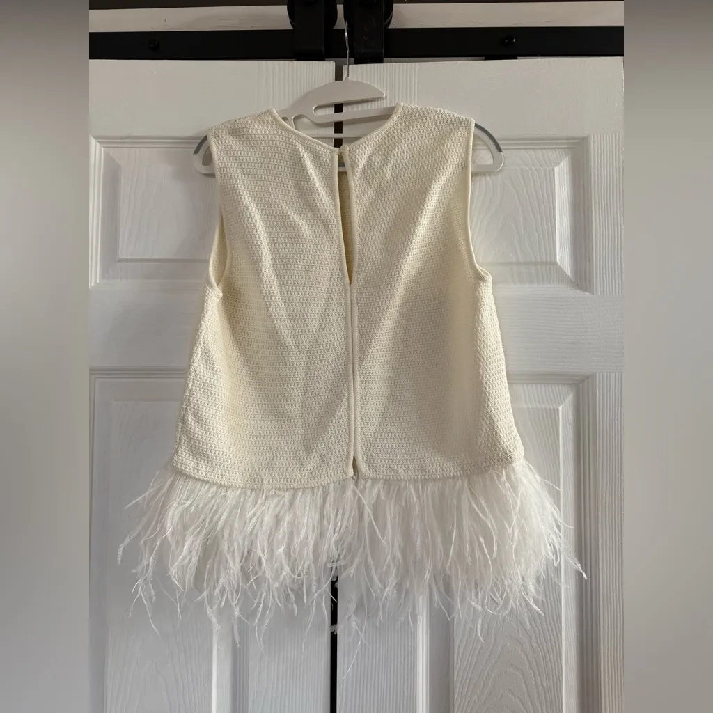 FRAME Off-White Feather-Trim Crochet Tank Top | NWT Size M - Image 6