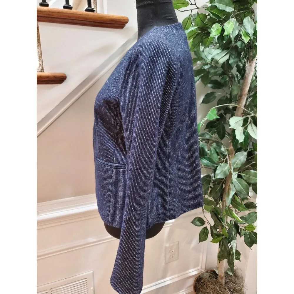 Anthropologie Cartonnier Blue Wool Long Sleeve Open Front Casual Jacket Blazer 4 - Image 7