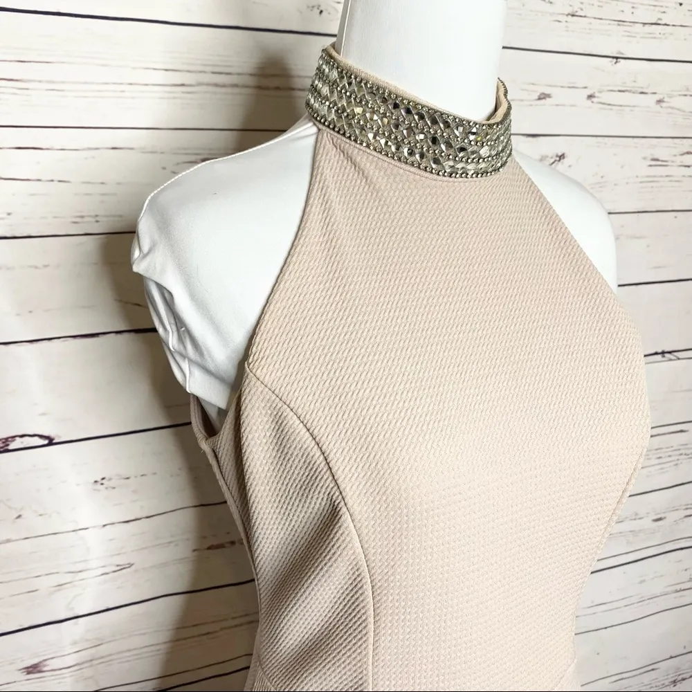 Champagne Jewel Collar Halter Skater Party Dress Size Medium - Image 4
