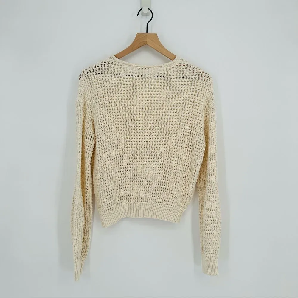 ALC Frank A.L.C Laney Open Knit Sweater Drop Shoulders Relaxed in Cream Women's XS - Image 5