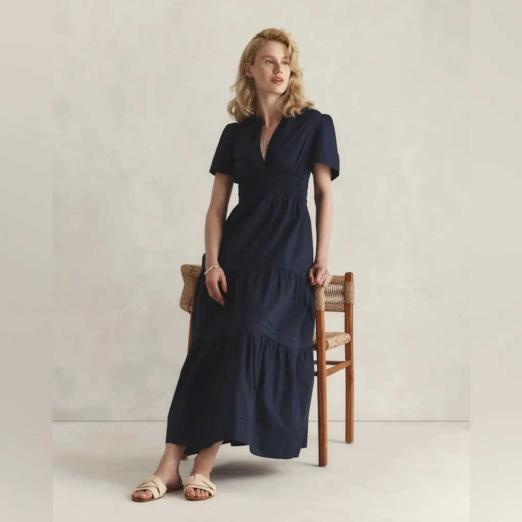 NWT Quince Women’s 100% Organic Cotton Poplin Tiered Maxi Dress – Navy, Size S Blue - Image 5
