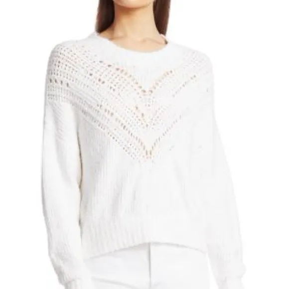 IRO Arresi Chevron Knit Cozy Cottage White Casual Luxury Crewneck Sweater Top - Image 2