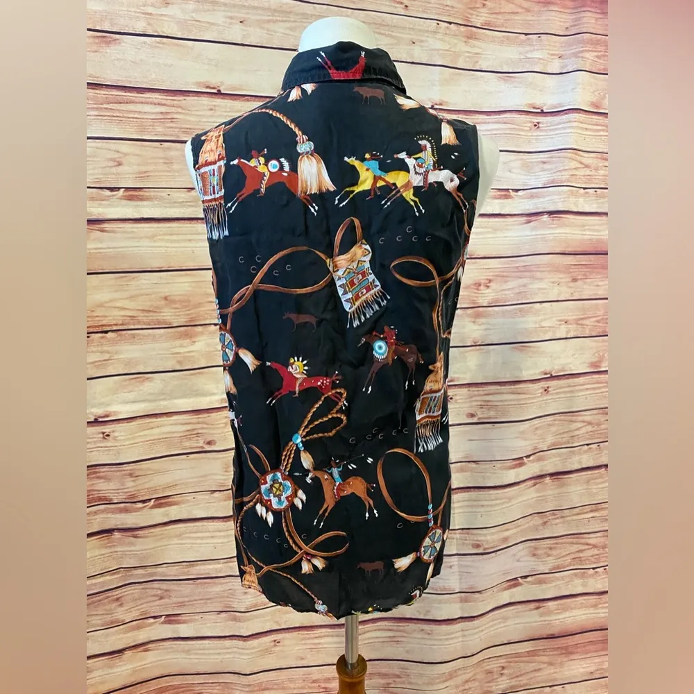 KWBL Black Sleeveless Indian Button Down Top, Western, Size Medium - Image 2