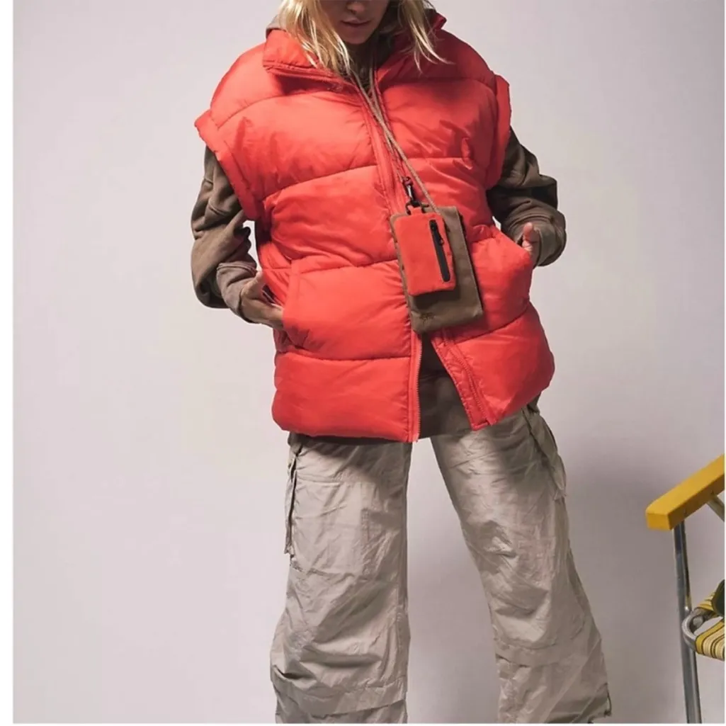 NWT FP Movement Free People In a Bubble Puffer Vest Orange Size M Primaloft Size M - Image 2