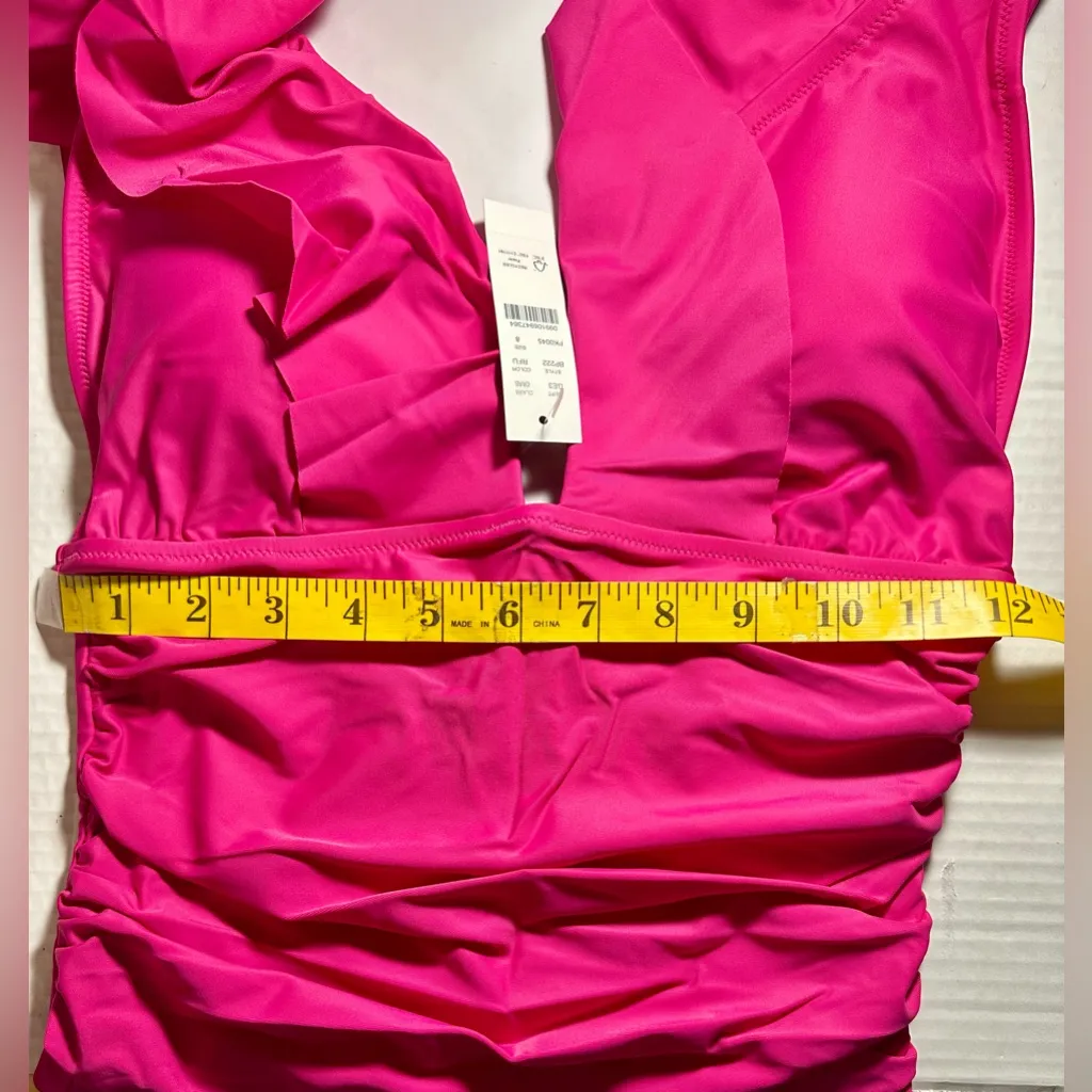 J‎ Crew Swimsuit Women’s Size 8 Ruched Ruffle One-Piece Pink Fuchsia V Neck New - Image 4