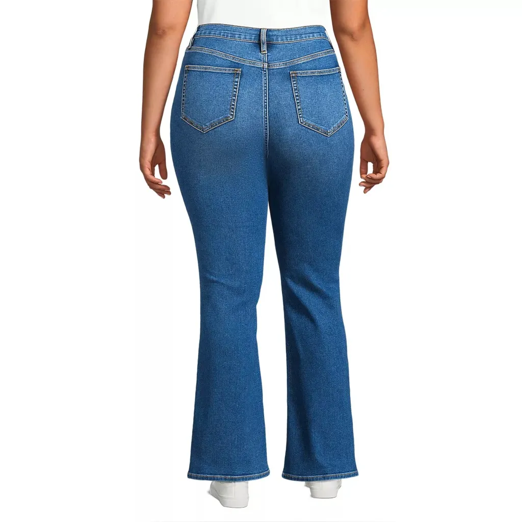Lands End Women's Plus Size Recover Denim High Rise Flare Jeans 18W Medium Wash - Image 2