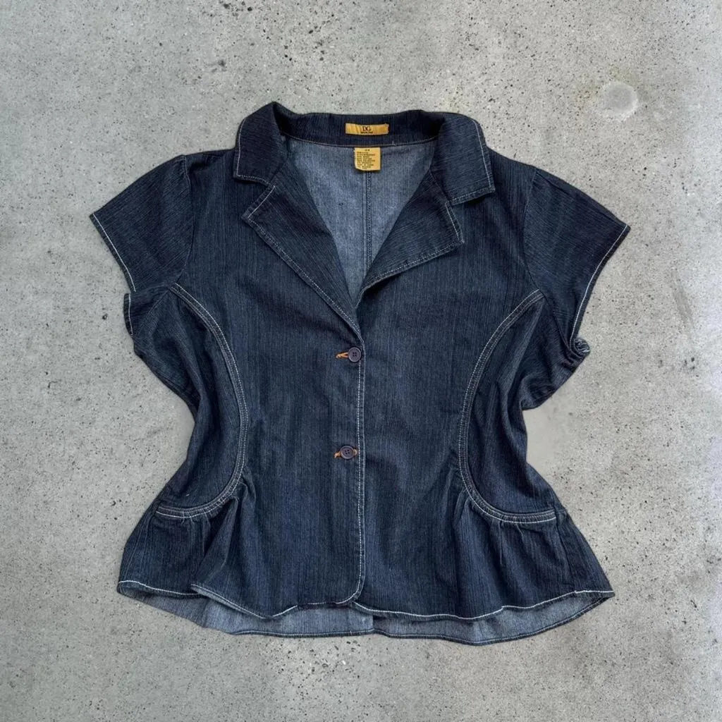 Y2K short sleeve denim button up top // plus size Blue Size 2X - Image 2