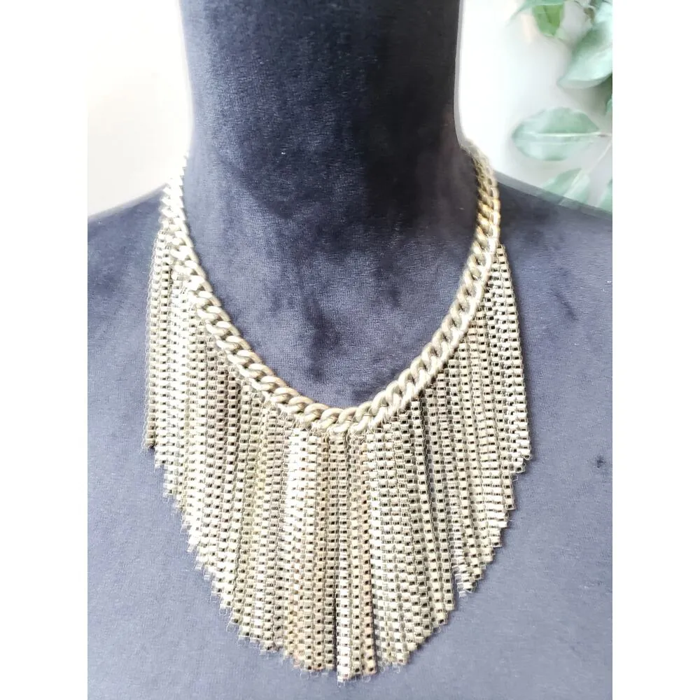 Women's Statement Necklace Gold Tone Fringe Chain Lobster Clasp Jewelry - Image 6