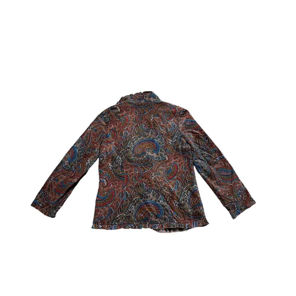 Katie Todd 70s Style Retro Ruffle Paisley Orange Blazer New Medium - Image 3