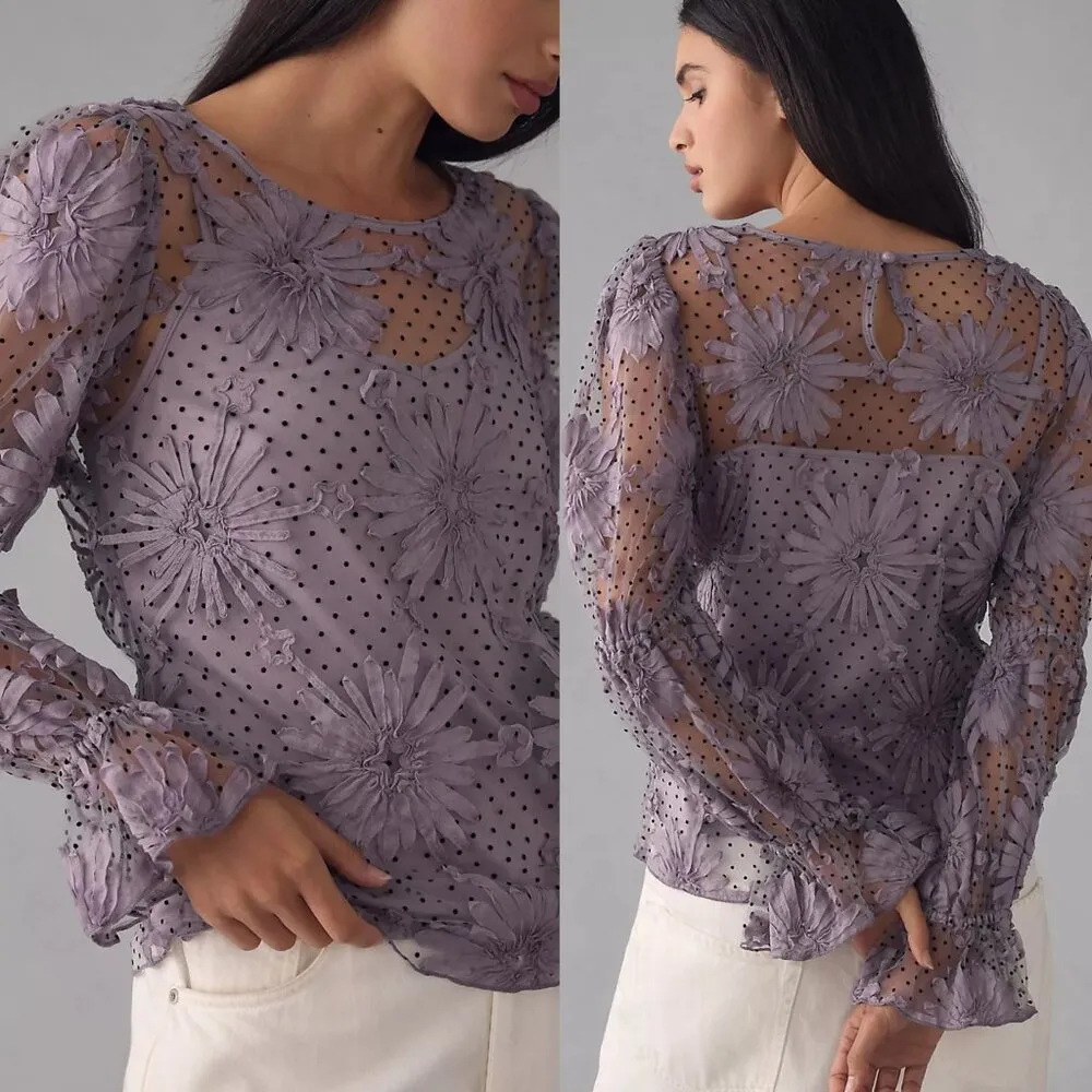 Anthropologie Eva Franco Lace Floral Blouse Size Small NWT $128 - Image 8