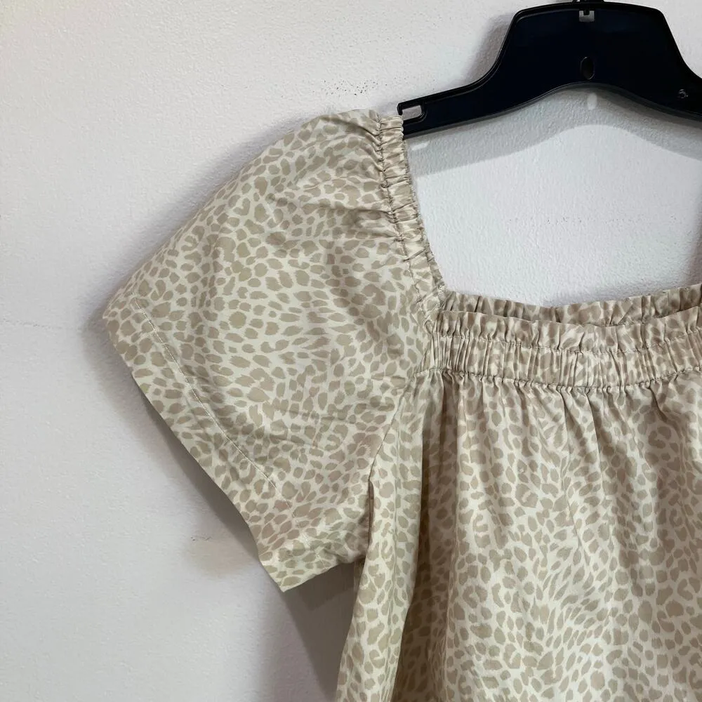 GAP Flutter Sleeve in Beige Leopard 100% Cotton Poplin Blouse Size XS - Image 5