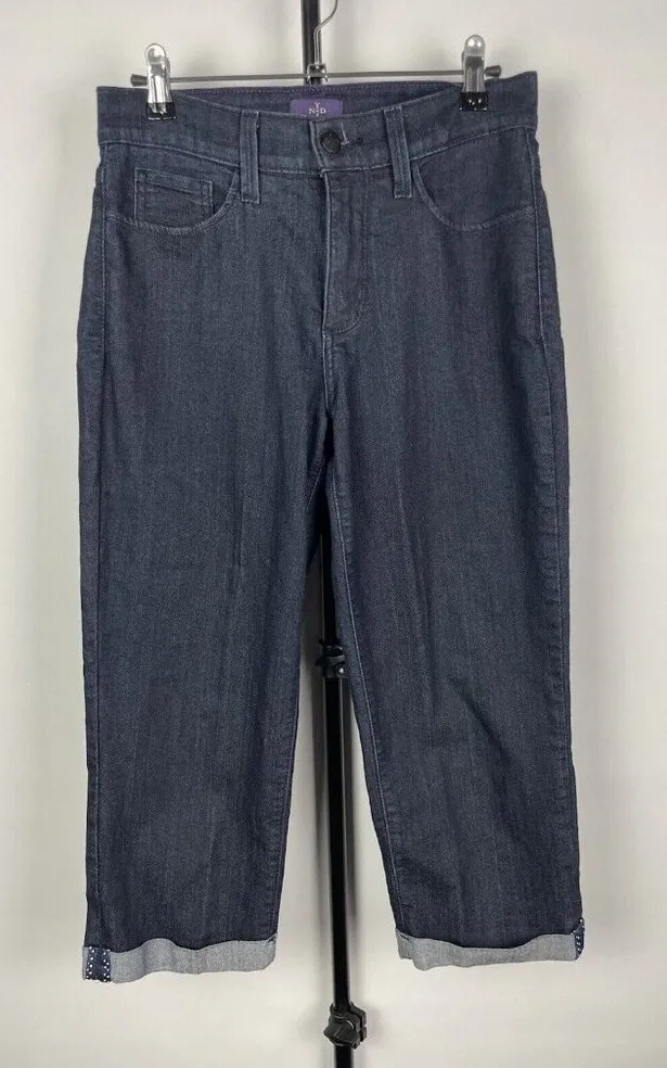 NYDJ Dark Blue Wash Lift Tuck Technology Crop Cuffed Denim Jeans Size 2 - Image 1