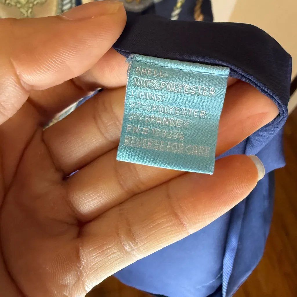 J. McLaughlin Althea Blue Equestrian Print
Boatneck Shift Dress XL Cap Sleeve - Image 4