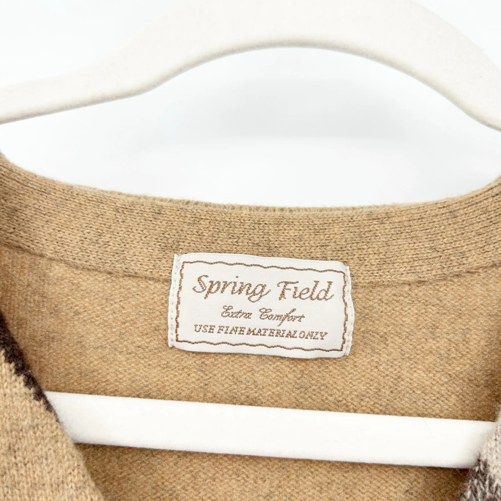 Spring Field Womens Vintage‎ Dalmatian Dog Plaid Knit 100% Wool Cardigan Sweater Brown Size M - Image 3