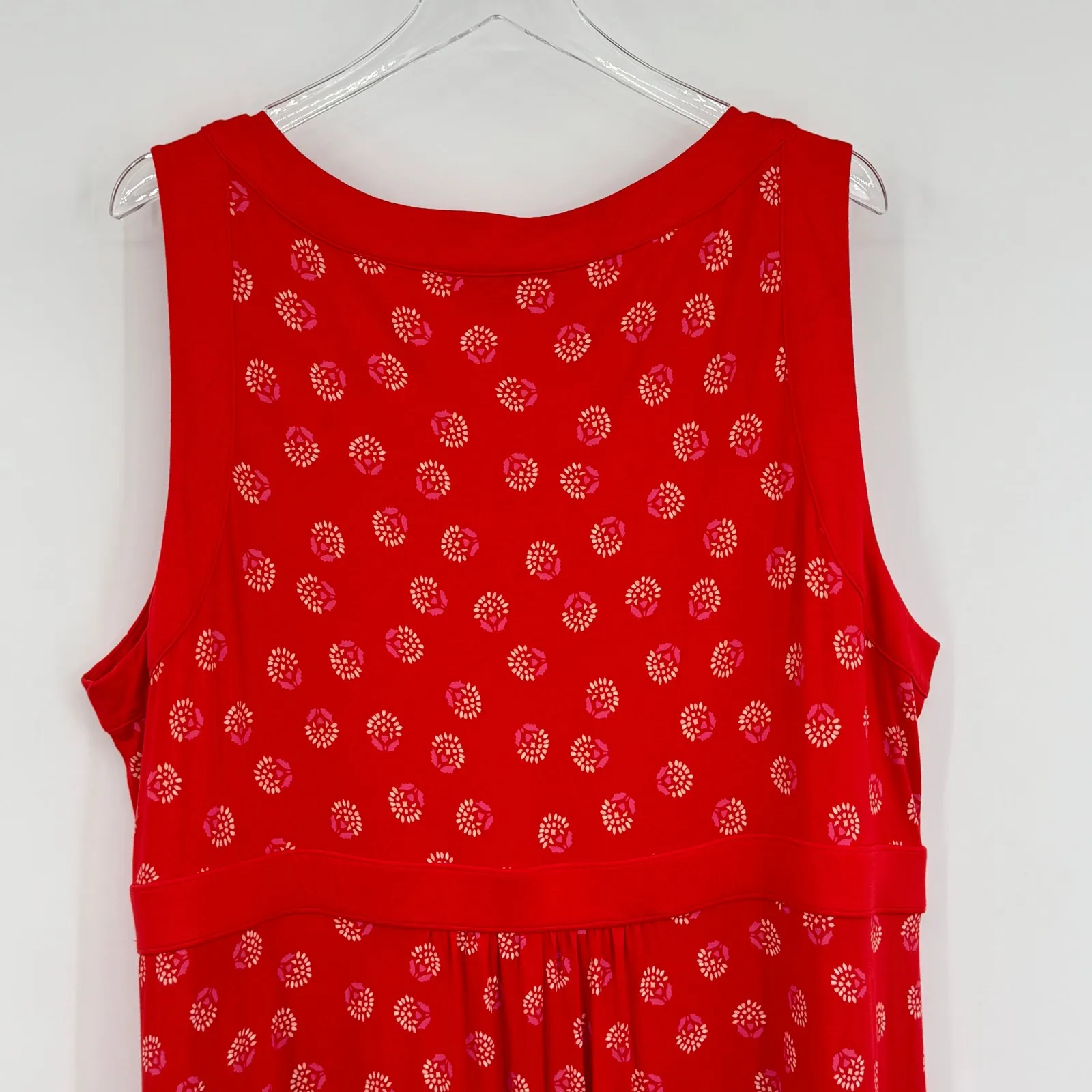Lands End maxi dress women's 3X sleeveless tank floral knit slits red stretch - Image 4