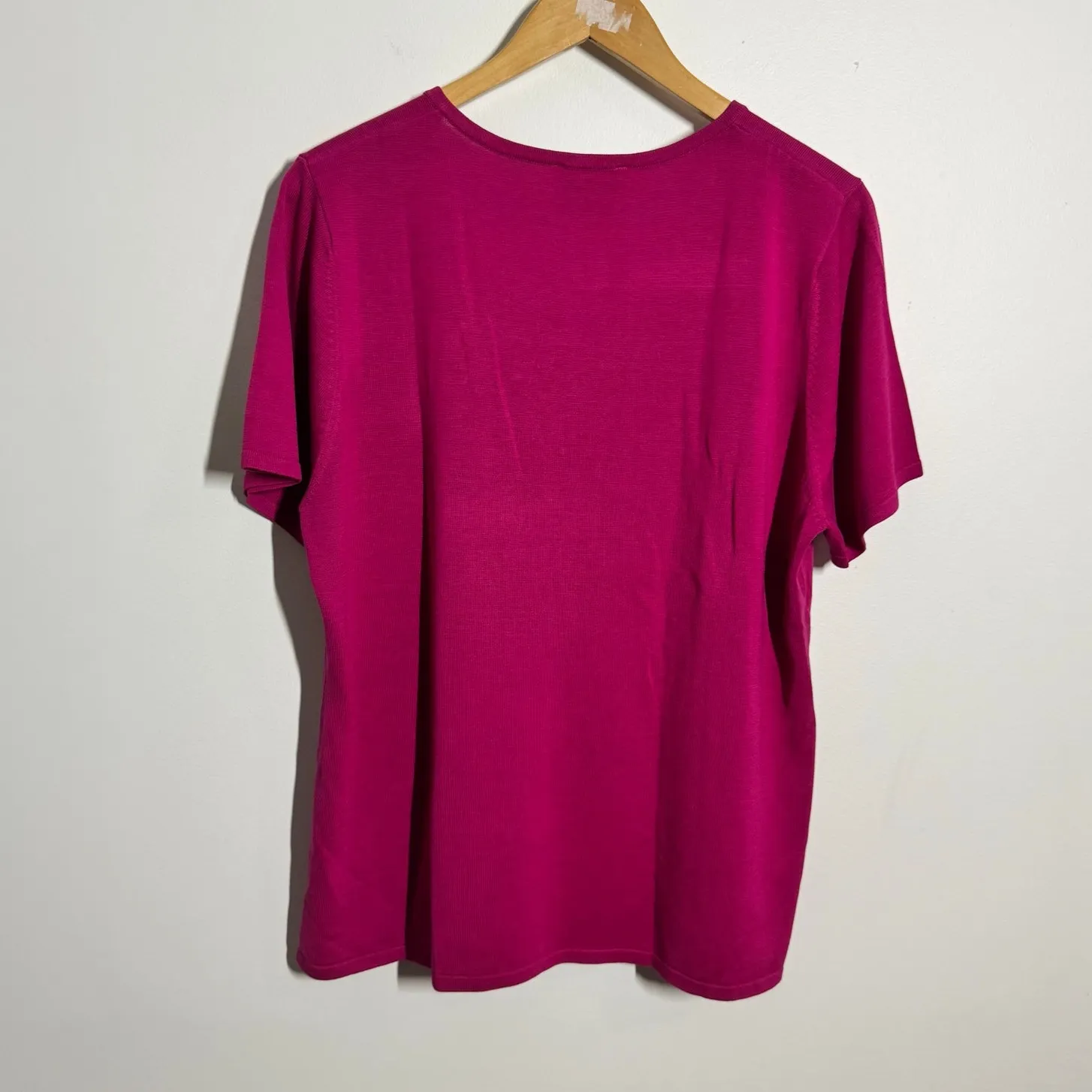 Quacker Factory Top Women Pink Diamond Bling Sparkle Holiday Square Neck Tshirt - Image 2