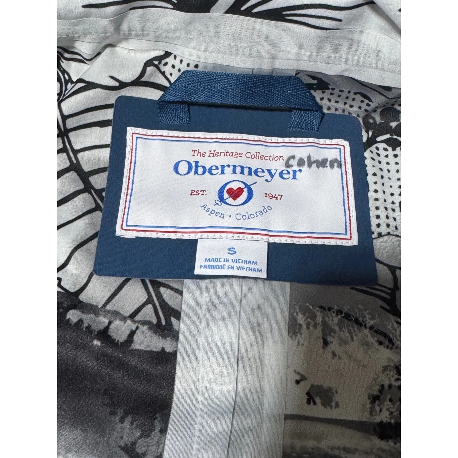 Obermeyer Heritage Collection Cohen Navy Blue Floral Lined Hooded Jacket Small - Image 7