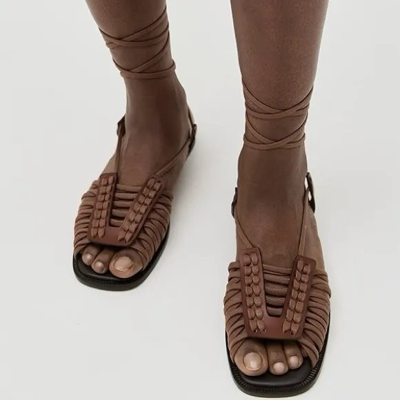 NWT Hereu Women's Consell Ankle Tie Calf Leather Sandal Black Size EU 41 US 10.5 - Image 12