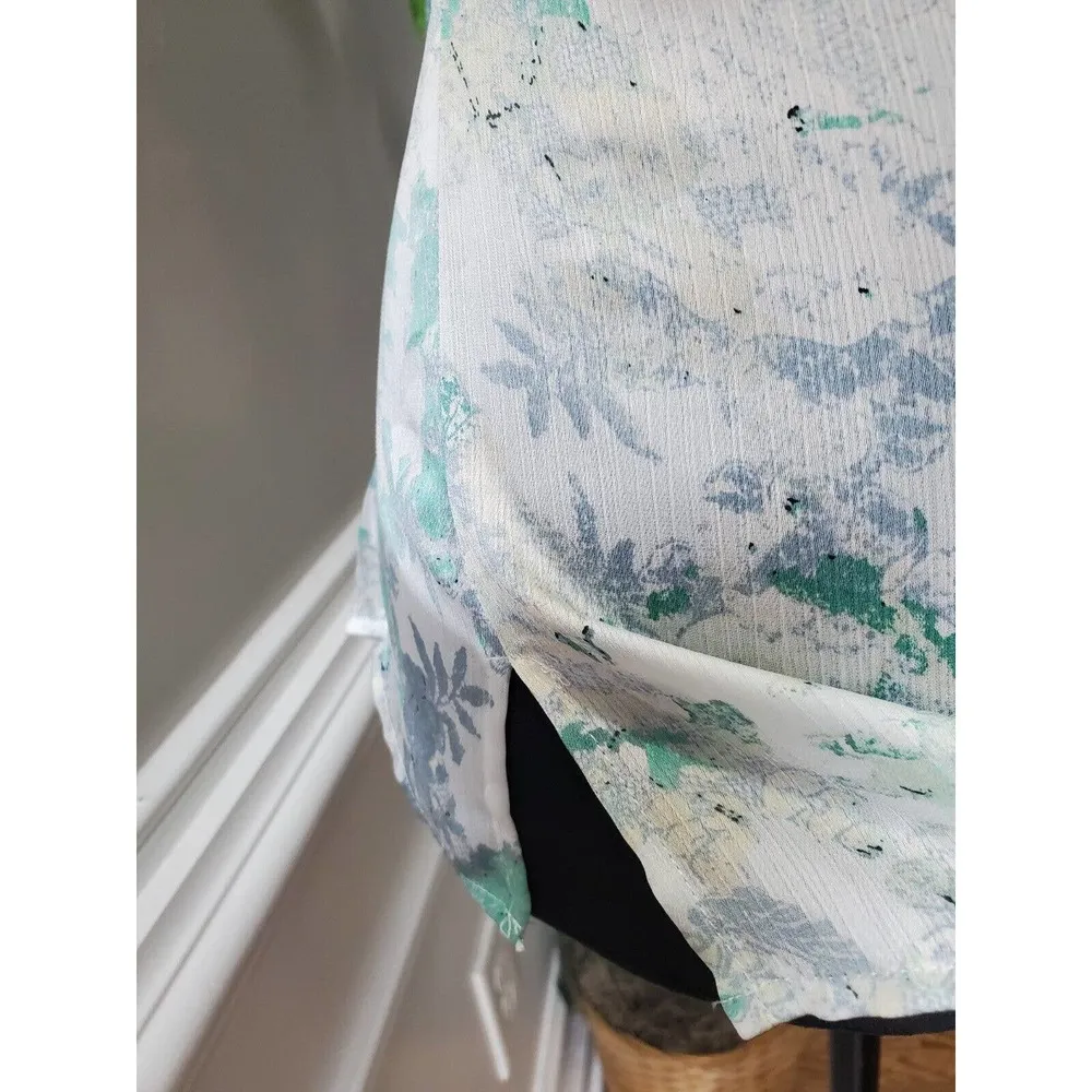 Tahari Women's White & Green Polyester Collared Sleeveless Button Down Shirt M - Image 4