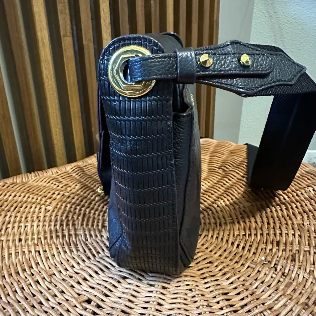 OrYANY Gaby Weave Black Leather Crossbody Bag Gold Tone Accents - Image 2